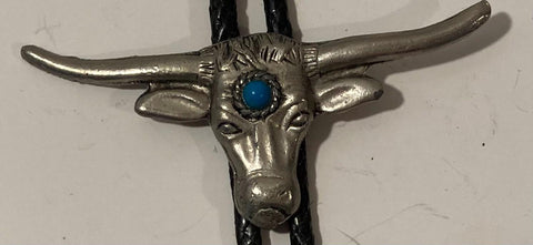 Vintage Metal Bolo Tie, Nice Longhorn Bull, Steer, Cow, AG, Livestock, Nice Design, 3 1/4" x 1 1/2", Quality, Heavy Duty