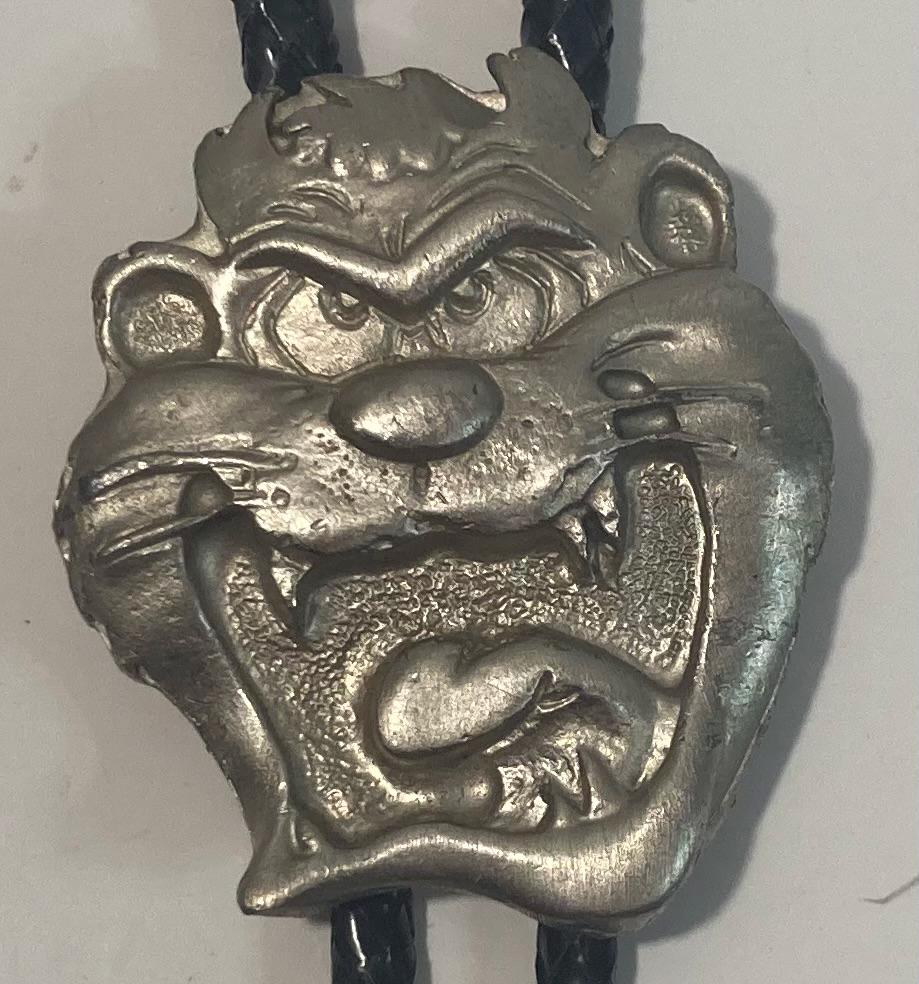 Vintage 1991 Metal Bolo Tie, Looney Tunes, Warner Brothers, Tasmanian Devil, 1 3/4" x 1 1/2", Nice Design, Quality, Heavy Duty