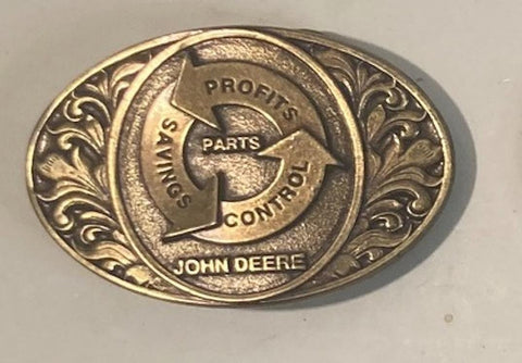 Vintage Metal Belt Buckle, John Deere Savings Profits Control, Heavy Duty, Quality, Made in USA, For Belts, Fashion, Shelf Display,