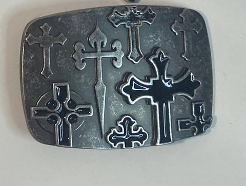 Vintage Metal Belt Buckle, Cross Designs, Heavy Duty, Quality, Made in USA, For Belts, Fashion, Shelf Display, Western Wear,