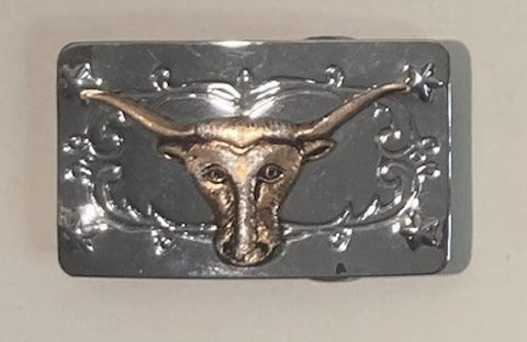 Vintage Metal Belt Buckle, Bronze Longhorn Cattle, Heavy Duty, Quality, Made in USA, For Belts, Fashion