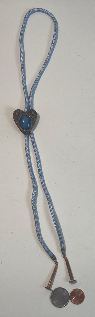 Vintage Metal Bolo Tie, Nice Copper with Pretty Blue Stone Design, Nice Western Design, 1 1/2" x 1 1/4", Quality, Heavy Duty