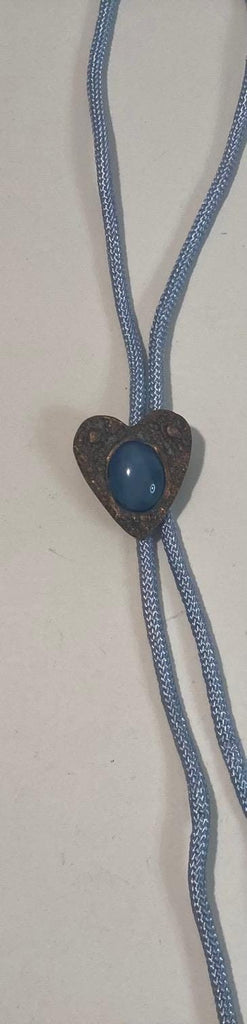 Vintage Metal Bolo Tie, Nice Copper with Pretty Blue Stone Design, Nice Western Design, 1 1/2" x 1 1/4", Quality, Heavy Duty