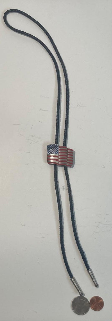 Vintage 1991 Metal Bolo Tie, Nice American Flag, Red White and Blue, Nice Western Design, 1 1/2" x 1 1/4", Quality, Heavy Duty