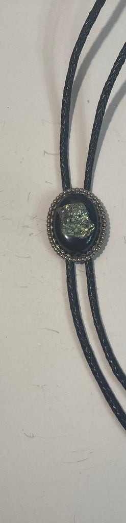 Vintage Metal Bolo Tie, Nice Abalone Design Under Resin, Nice Western Design, 1 3/4" x 1 1/4", Quality, Heavy Duty, Made in USA, Country