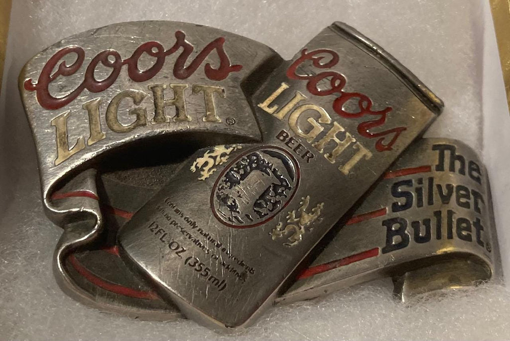 Vintage Metal Belt Buckle, Coors Light, Beer, Rare, The Silver Bullet, Nice Western Design, 3 1/2" x 2 1/2", Heavy Duty, Quality