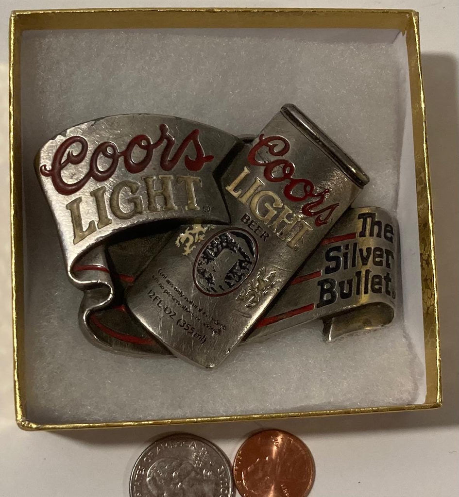 Vintage Metal Belt Buckle, Coors Light, Beer, Rare, The Silver Bullet, Nice Western Design, 3 1/2" x 2 1/2", Heavy Duty, Quality