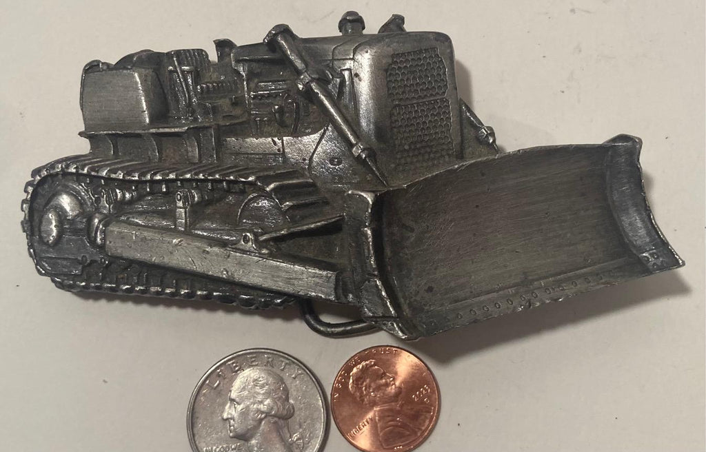 Vintage 1978 Metal Belt Buckle, Bulldozer, Heavy Equipment, Scraper, Ripper, AG, Nice Western Design, 4 1/2" x 2", Heavy Duty, Quality