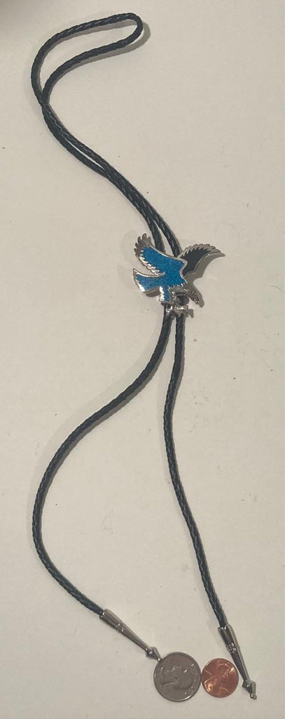 Vintage Metal Bolo Tie, Nice Silver and Blue Crushed Turquoise Stones, American Bald Eagle, Nature, Wildlife, Nice Design