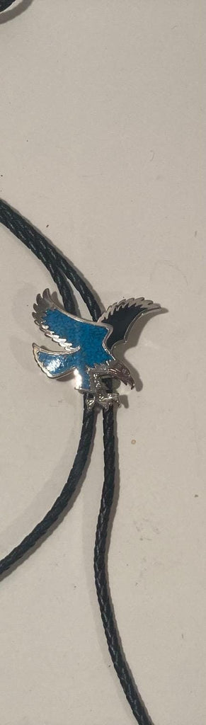 Vintage Metal Bolo Tie, Nice Silver and Blue Crushed Turquoise Stones, American Bald Eagle, Nature, Wildlife, Nice Design