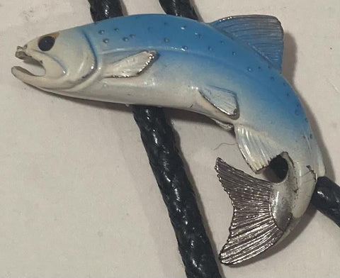 Vintage Metal Bolo Tie, Nice Fish, Fishing, Bass, Barracuda, Trout, Nice Design, 2" x 1 1/2", Quality, Heavy Duty, Made in USA, Country