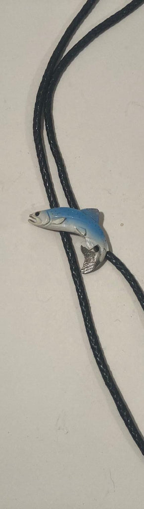 Vintage Metal Bolo Tie, Nice Fish, Fishing, Bass, Barracuda, Trout, Nice Design, 2" x 1 1/2", Quality, Heavy Duty, Made in USA, Country