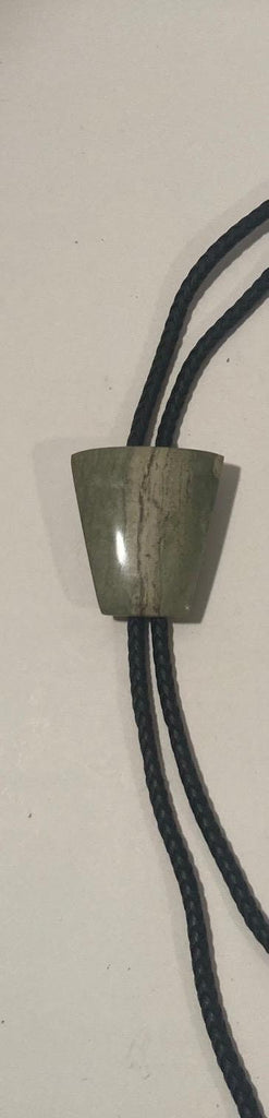 Vintage Metal Bolo Tie, Nice Green Stone, Bennett, Nice Design, 1 3/4" x 1 1/2", Quality, Heavy Duty, Made in USA, Country & Western