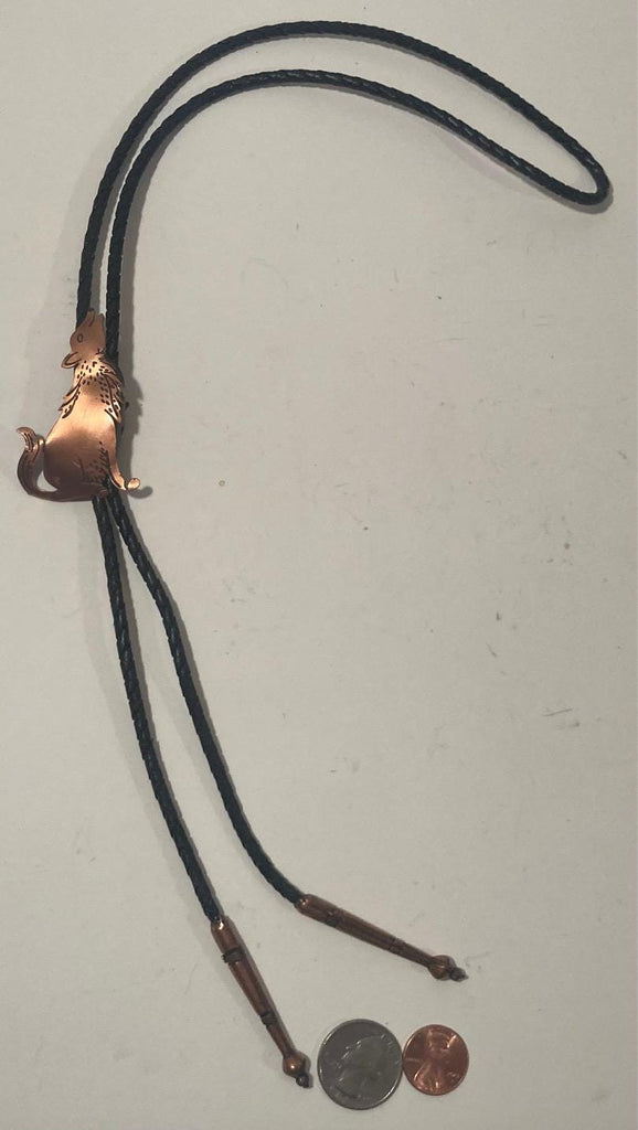 Vintage Metal Bolo Tie, Nice Copper Coyote, Wolf, Howling At The Moon, Nice Design, 2 1/4" x 1 1/2", Quality, Heavy Duty