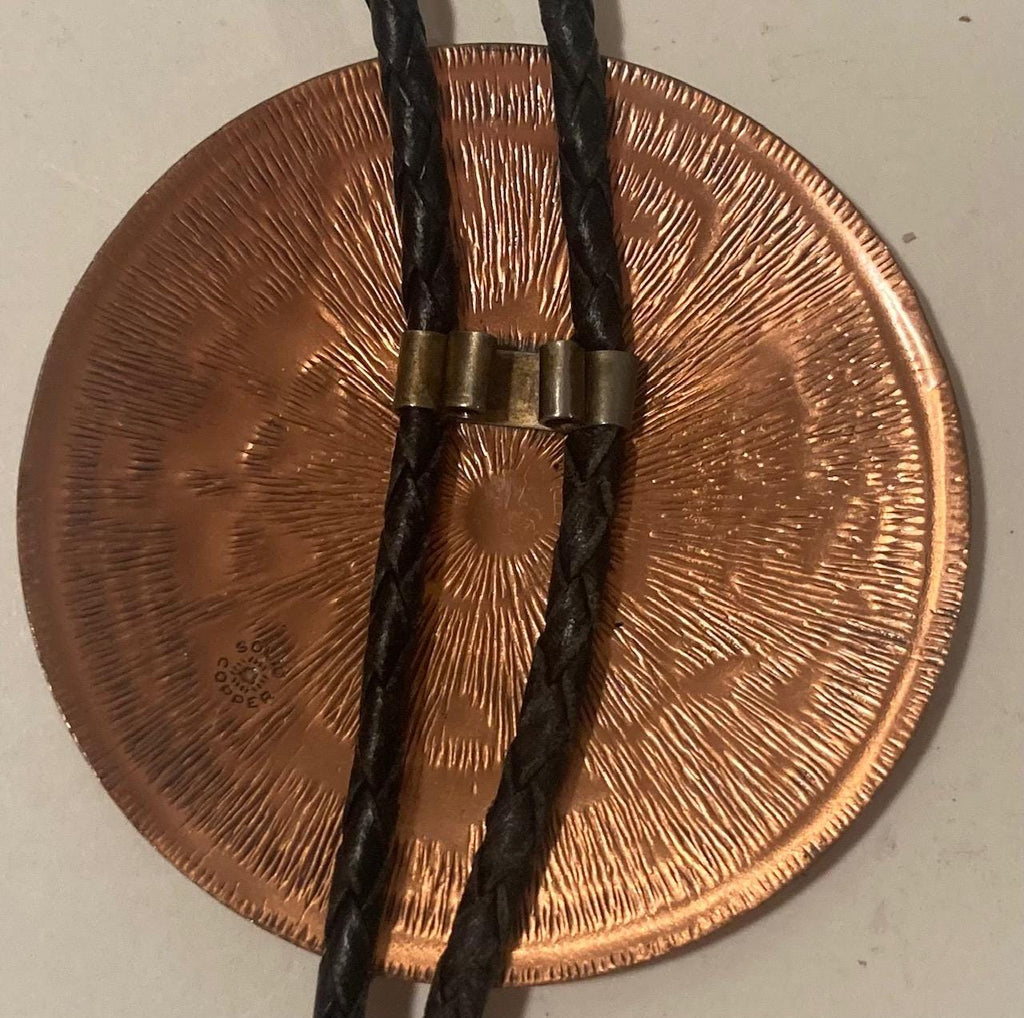 Vintage Metal Bolo Tie, Nice Copper Round Design, Nice Design, 2 3/4" x 2 3/4", Quality, Heavy Duty, Made in USA, Country & Western, Cowboy