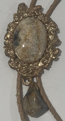 Vintage Metal Bolo Tie, Nice Stone with Hanging Stone Design, Nice Design, 4 1/4" x 2", Nice Design, Quality, Heavy Duty