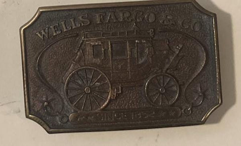 Vintage Metal Belt Buckle, Wells Fargo & Co, Nice Design, Standard Size, Heavy Duty, Quality, Thick Metal, For Belts, Fashion, Shelf Display