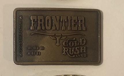 Vintage Metal Belt Buckle, Gold Rush Club, Nice Design, Standard Size, Heavy Duty, Quality, Thick Metal, For Belts, Fashion, Shelf Display