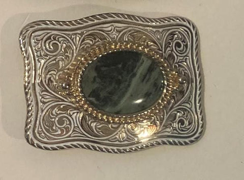 Vintage Metal Belt Buckle Green Stone, Nice Design, Standard Size, Heavy Duty, Quality, Thick Metal, For Belts, Fashion,