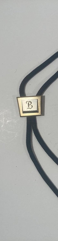 Vintage Metal Bolo Tie, Nice Silver and Brass, Hickok, Letter B, Initial B Design, 1 1/4" x 1", Nice Design, Quality, Heavy Duty