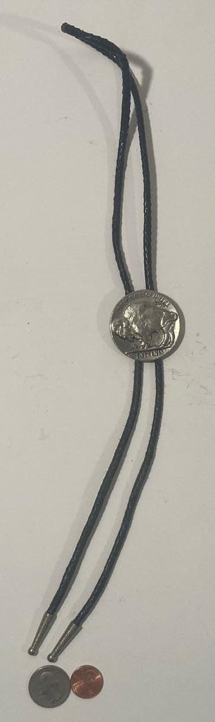 Vintage Metal Bolo Tie, Nice Five Cents, Buffalo, Bison, Coin, Nice Design, 1 3/4" x 1 3/4", Quality, Heavy Duty, Made in USA, Country