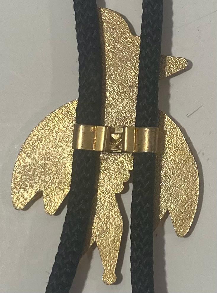 Vintage Metal Bolo Tie, Nice Eagle, Bird, Native, Nice White and Gold Enamel, Nice Design, 2 1/2" x 1 3/4", Quality, Heavy Duty