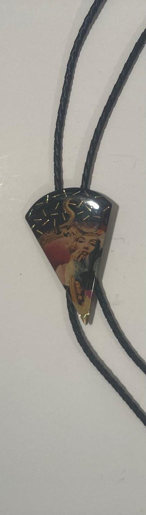 Vintage Metal Bolo Tie, Nice Pizza Slice Look, Pretty Sexy Girl, Shiny Enamel, Nice Design, 3" x 2", Quality, Heavy Duty