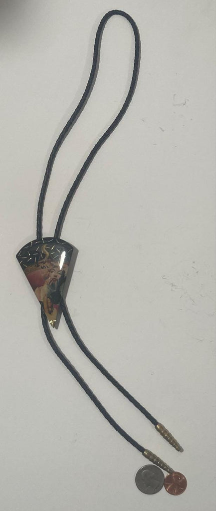 Vintage Metal Bolo Tie, Nice Pizza Slice Look, Pretty Sexy Girl, Shiny Enamel, Nice Design, 3" x 2", Quality, Heavy Duty