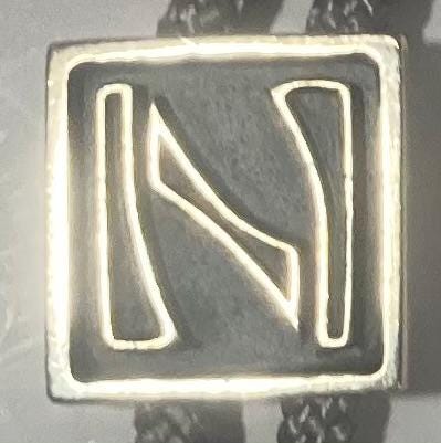 Vintage Metal Bolo Tie, Nice Silver and Black Letter N, Initial N, Nice Design, 1" x 1", Quality, Heavy Duty, Made in USA, Country