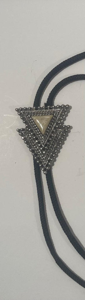 Vintage Metal Bolo Tie, Nice Silver Double Triangle with Nice Brown Stone Design, Nice Design, 2 1/4" x 1 3/4", Quality, Heavy Duty