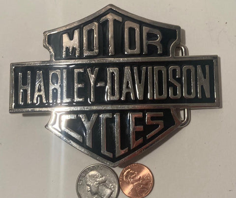 Vintage Metal Belt Buckle, Harley Davidson, Motorcycle, Biker, Bar and Shield, Nice Design, 4 1/2" x 3 1/2", Heavy Duty