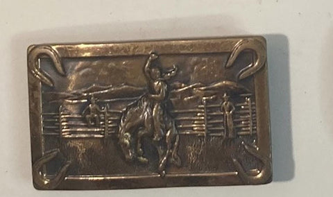 Vintage Metal Belt Buckle, Yellow Bucking Bronco, Heavy Duty, Quality, Made in USA, For Belts, Fashion, Shelf Display, Western Wear,