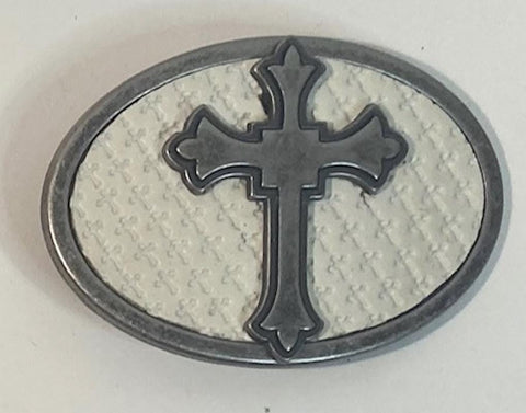 Vintage Metal Belt Buckle, White Cross, Heavy Duty, Quality, Made in USA, For Belts, Fashion