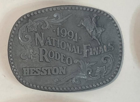 Vintage Metal Belt Buckle, 1991 National Finals Rodeo Hesston, Heavy Duty, Quality, Made in USA, For Belts, Fashion