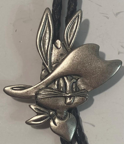 Vintage 1994 Metal Bolo Tie, Looney Tunes, Cowboy Bugs Bunny, Cartoon, Rabbit, Nice Western Design, 2 1/4" x 2", Quality, Heavy Duty