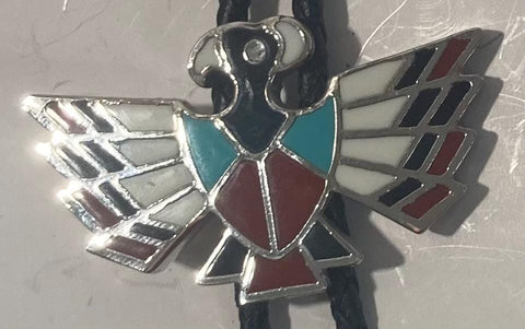 Vintage Metal Bolo Tie, Silver and Enamel, Eagle, Native, Bird, Florina of California, Nice Western Design, 2 1/4" x 1 1/4", Quality