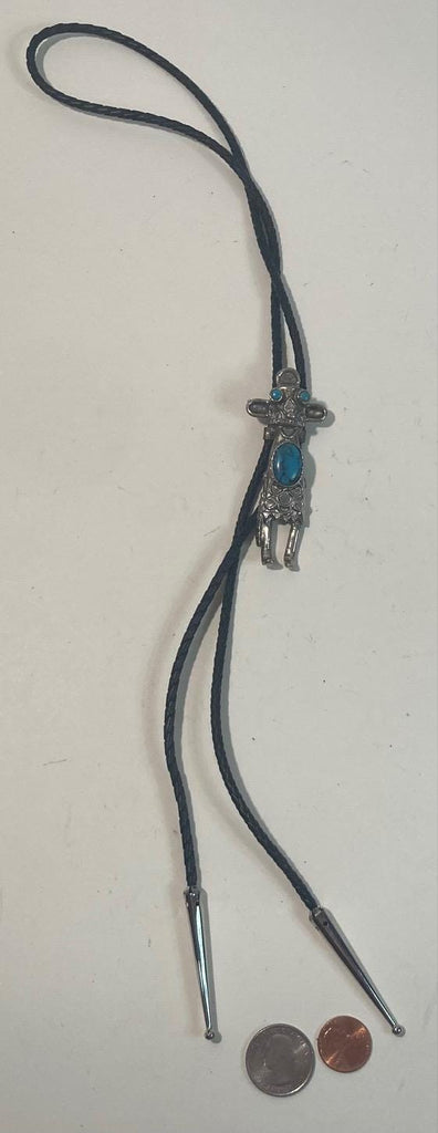 Vintage Metal Bolo Tie, Nice Native Look, Blue Turquoise Stone, Man, Nice Western Design, 3" x 1 1/4", Quality, Heavy Duty