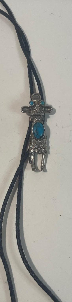 Vintage Metal Bolo Tie, Nice Native Look, Blue Turquoise Stone, Man, Nice Western Design, 3" x 1 1/4", Quality, Heavy Duty