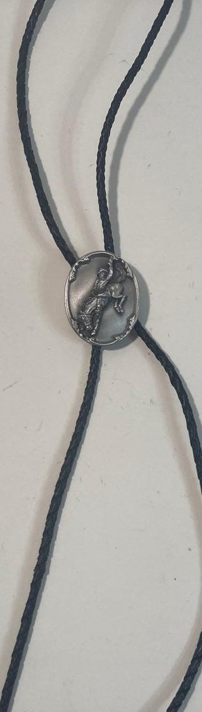 Vintage 1987 Metal Bolo Tie, Nice Bronco Busting, Breaking, Rodeo, Nice Western Design, 1 3/4" x 1 1/4", Quality, Heavy Duty