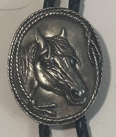 Vintage 1987 Metal Bolo Tie, Nice Horse Head Design, Nice Western Design, 1 3/4" x 1 1/4", Quality, Heavy Duty