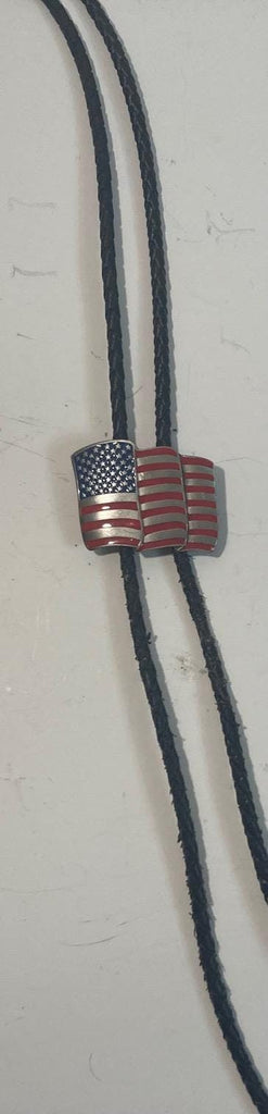 Vintage 1991 Metal Bolo Tie, Nice American Flag, Red White and Blue, Nice Western Design, 1 1/2" x 1 1/4", Quality, Heavy Duty