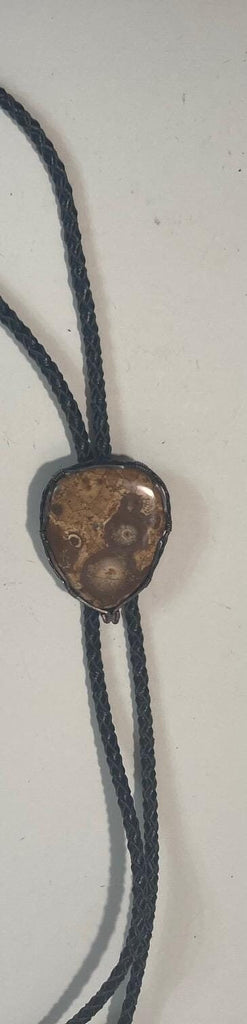 Vintage Metal Bolo Tie, Nice Big Brown Stone With Liver Spots Design, Nice Western Design, 2 1/4" x 1 3/4", Quality, Heavy Duty