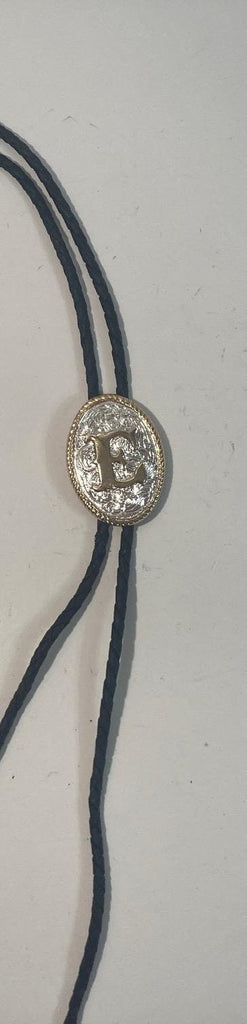 Vintage Metal Bolo Tie, Nice Silver and Brass, Initial E, Letter E, Nice Western Design, 1 3/4" x 1 1/4", Quality, Heavy Duty