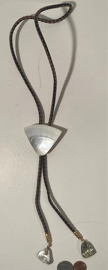 Vintage Metal Bolo Tie, Nice Abalone Design, Nice Western Design, 2" x 1 3/4", Quality, Heavy Duty, Made in USA, Country & Western, Cowboy