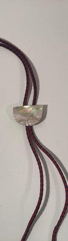 Vintage Metal Bolo Tie, Nice Abalone Design, Red Cord, Nice Western Design, 1 3/4" x 1 1/4", Quality, Heavy Duty