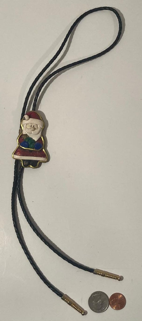 Vintage Metal Bolo Tie, Santa Claus Design, Christmas, Saint Nick, Nice Western Design, 3" x 1 3/4", Quality, Heavy Duty