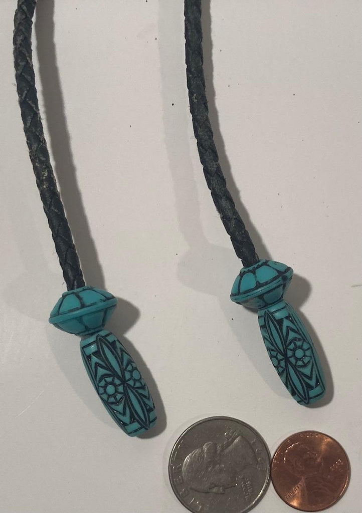 Vintage Metal Bolo Tie, Nice Silver and Blue Turquoise Nice Stone Design, Nice Western Design, 1 1/2" x 1 1/4", Quality, Made in USA, Heavy