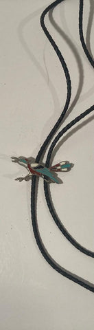 Vintage Metal Bolo Tie, Nice Silver and Enamel Road Runner Bird, Native, Nature, Wildlife, Nice Western Design, 2 1/2" x 1", Quality