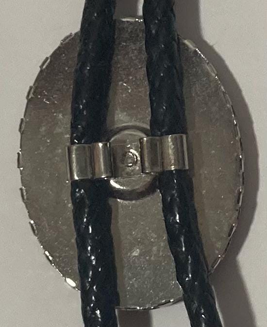 Vintage Metal Bolo Tie, Nice Silver and Black Onyx Stone Design, Nice Western Design, 1 3/4" x 1 1/4", Quality, Heavy Duty