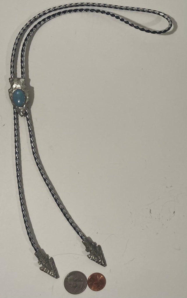 Vintage Metal Bolo Tie, Nice Silver and Opal Arrowhead Design, Nice Western Design, 1 3/4" x 1", Quality, Heavy Duty, Made in USA, Country